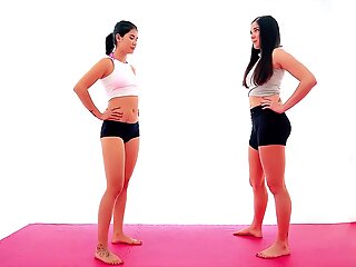 Asian vs Brunette Bikini Catfight Femdom Scissorhold